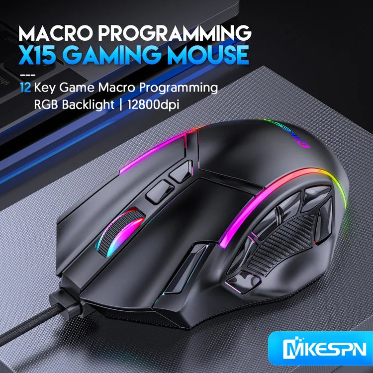RGB Gaming Mouse – 12800 DPI Programmable 12-Button Ergonomic Controller for PC