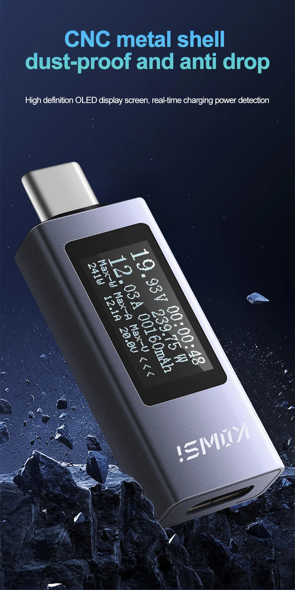 Digital USB-C Power Tester – Voltage and Current Monitor for Battery Testing