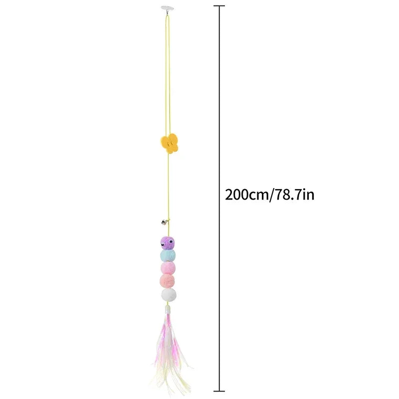 Hanging Door Cat Teaser Toy – Elastic Feather Wand for Boredom Relief