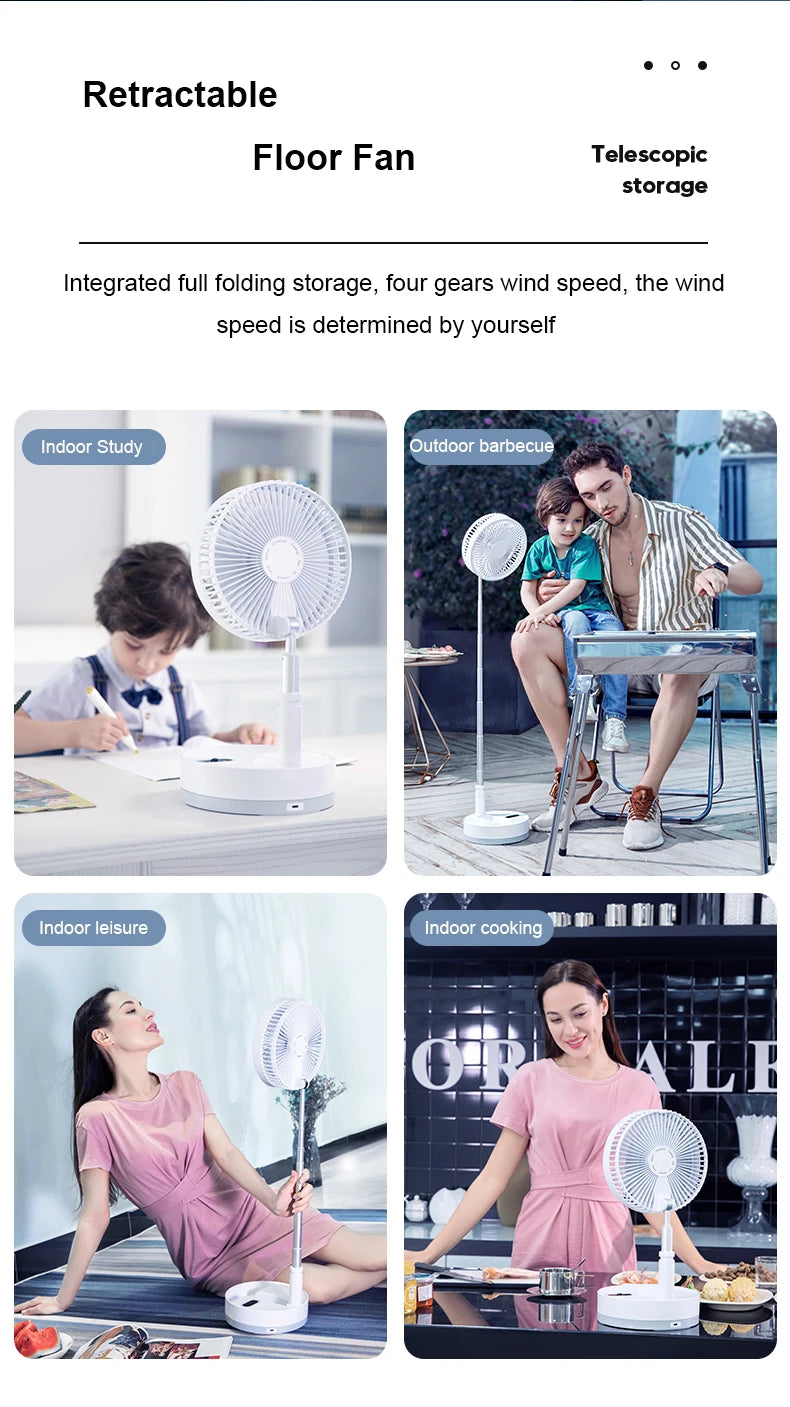 Folding Portable Desk Fan – 10800mAh Rechargeable Air Cooler for Camping
