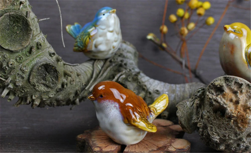 Ceramic Bird Figurines – Porcelain Magpie Sparrow Set for Home Decor