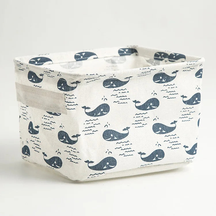 Foldable Cotton Linen Storage Basket – Small Desktop Organizer for Home