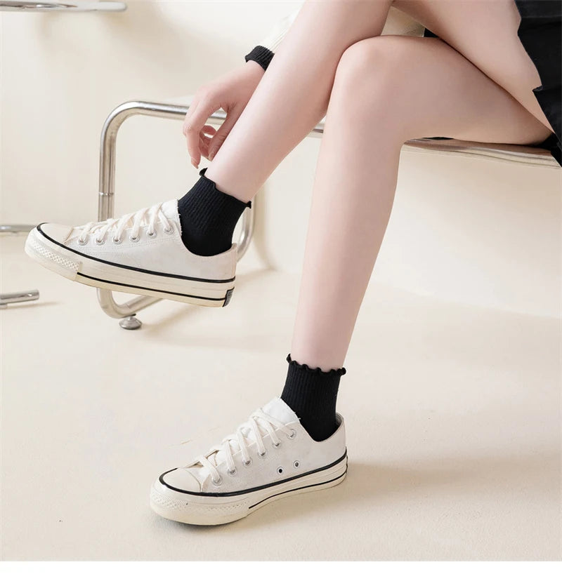 Ruffled Ankle Socks – Breathable Japanese Style Kawaii Hosiery for Women