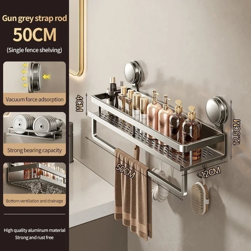 Corner Suction Storage Rack – Wall-Mounted Shelf for Bathroom Organization