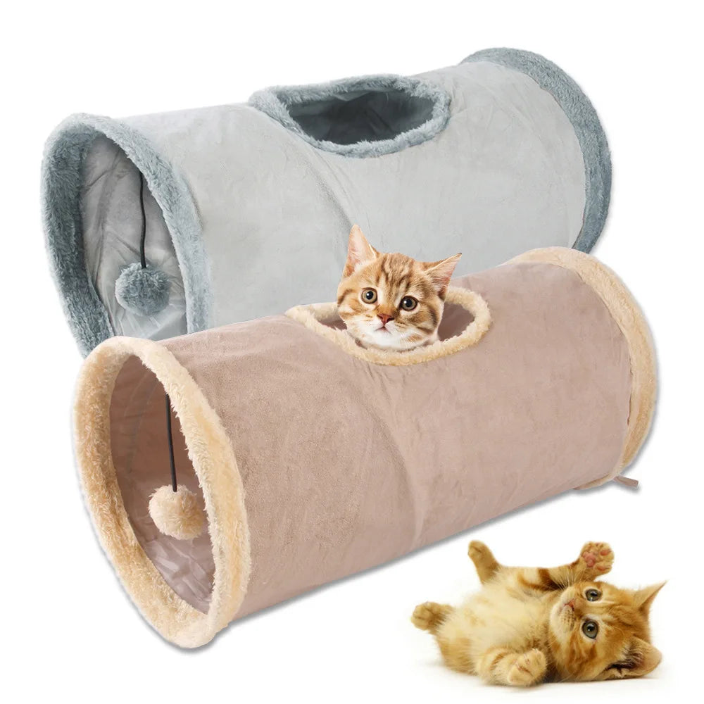 Foldable Suede Cat Tunnel – Porous Interactive Tube for Pet Entertainment