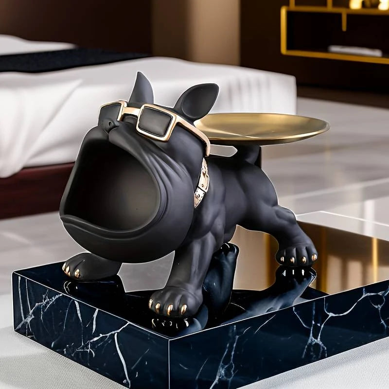 Bulldog Key Storage Tray – Decorative Resin Figurine for Entryway Decor