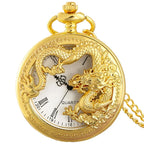 Vintage Hollow Chinese Dragon Pocket Watch – Roman Numeral Necklace Gift
