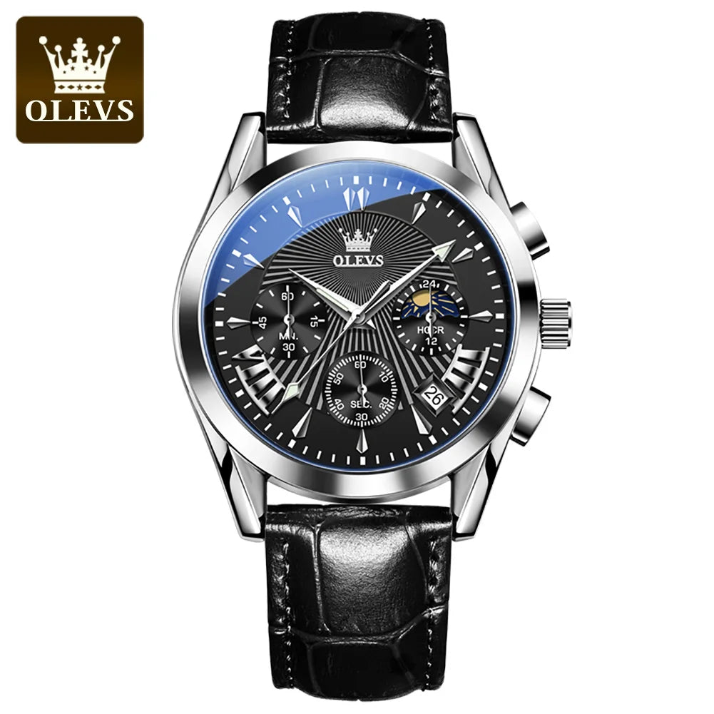 OLEVS Quartz Men's Watch – Luxury Waterproof Leather Wristwatch for Business