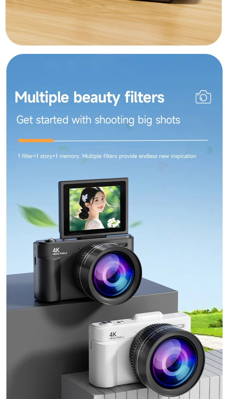 4K 64MP Compact Digital Camera – 18X Zoom for Travel Vlogging and Photography