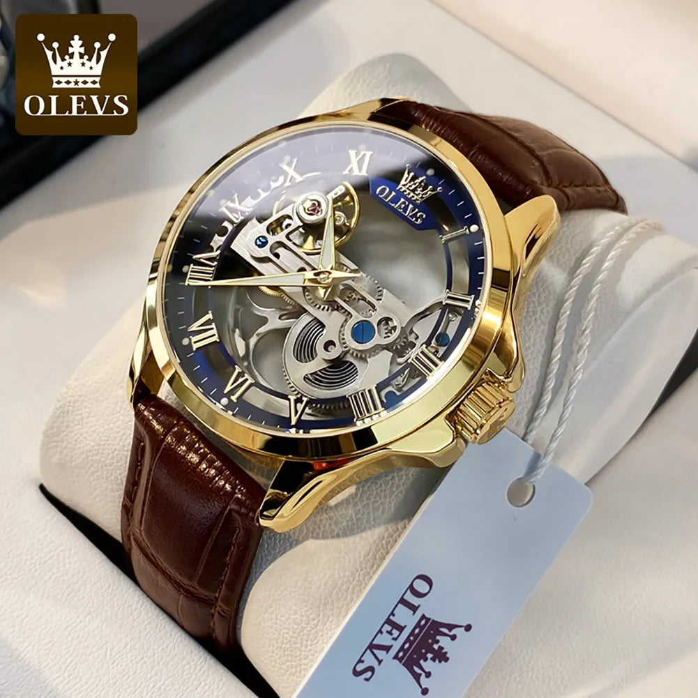 Automatic Mechanical Men's Watch – Hollow Leather Strap for Business Casual