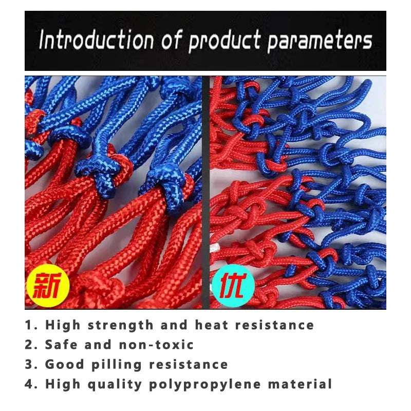 Tri-Color Basketball Net – Heavy-Duty Nylon Rim for Outdoor Sports