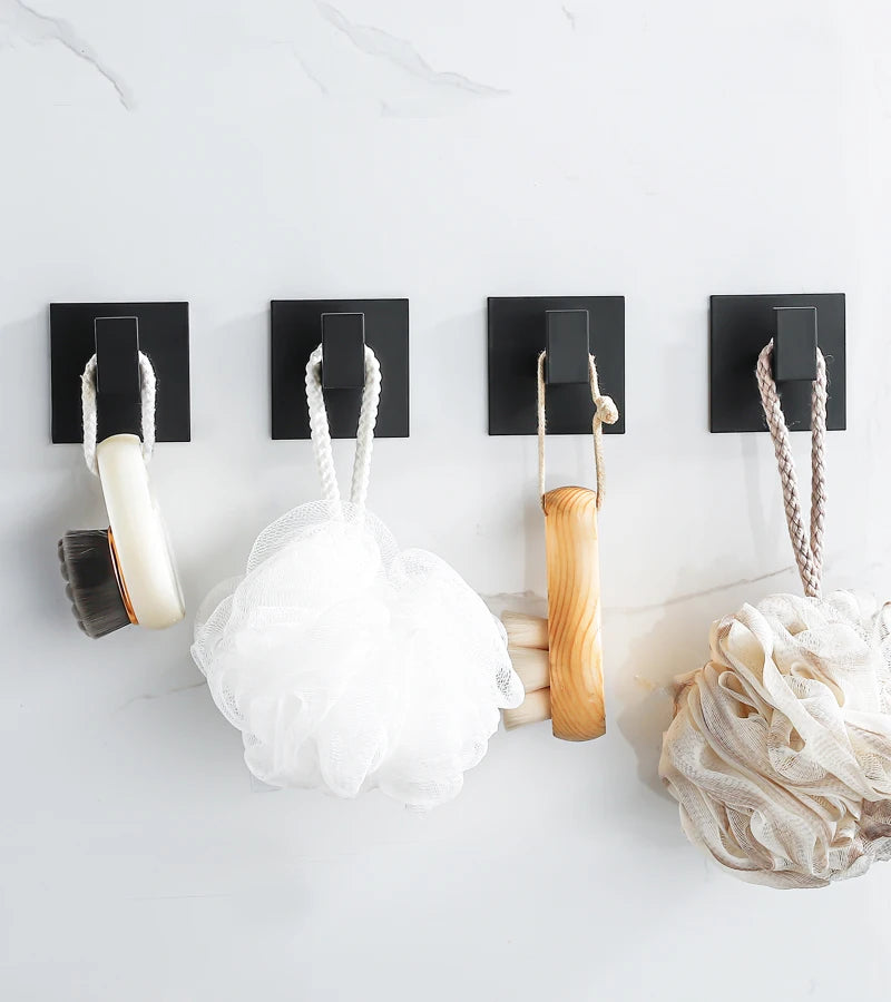 Adhesive Wall Hooks – Heavy Duty Black Hangers for Bathroom and Kitchen