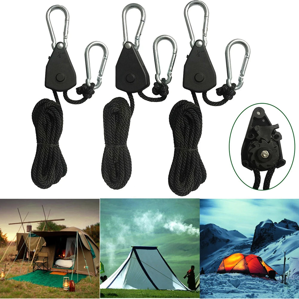 Camping Tent Rope Tensioners – Adjustable Ratchet Pulley for Awning Setup