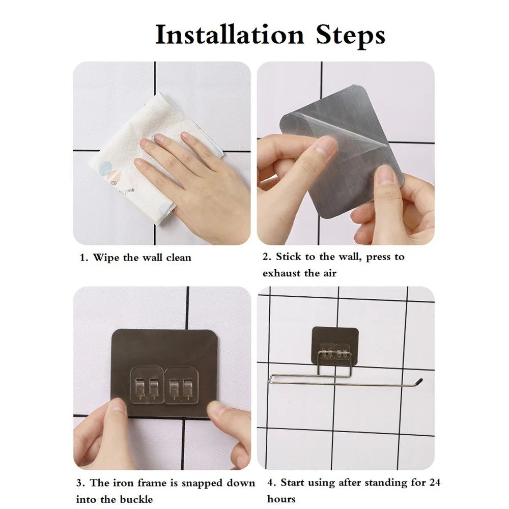 Adhesive Paper Towel Holder – Wall Mounted Rack for Kitchen Cabinet Storage