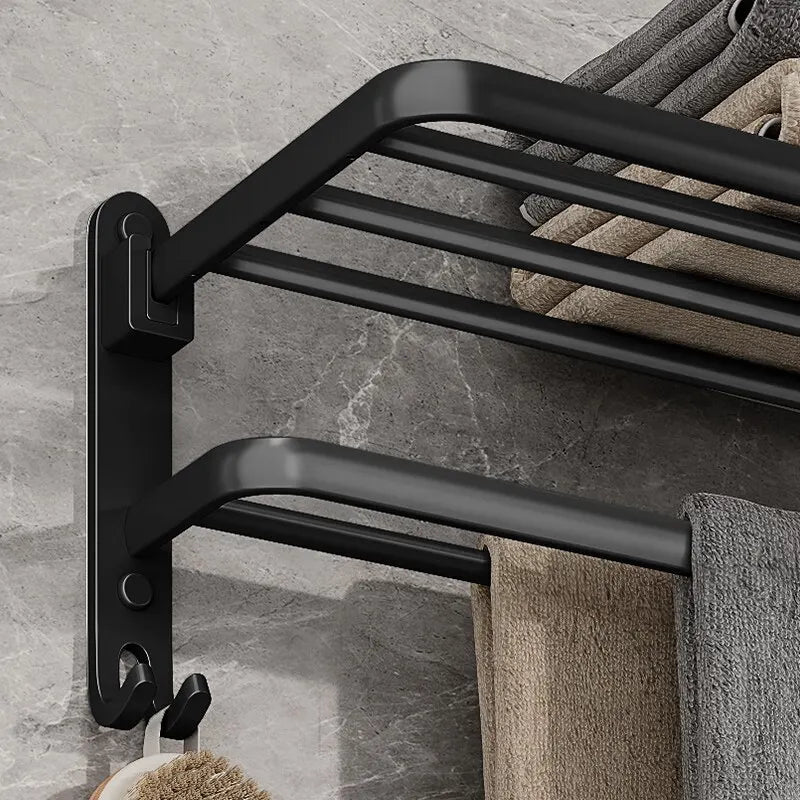 Matte Black Aluminum Towel Rack – 50cm Wall Mounted Holder with Hook