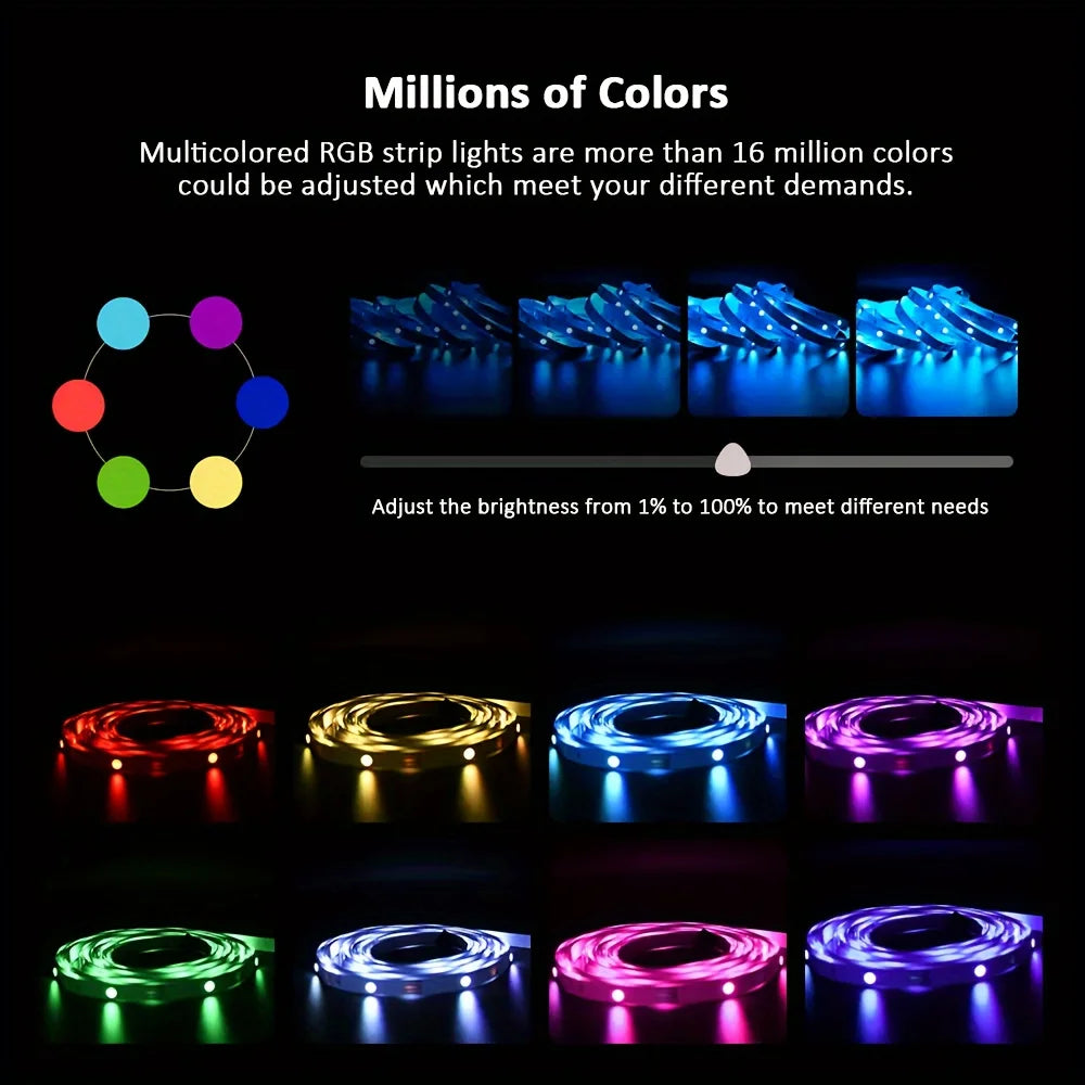 Bluetooth LED Strip Lights – RGB Color Changing Tape for TV Bedroom Lighting