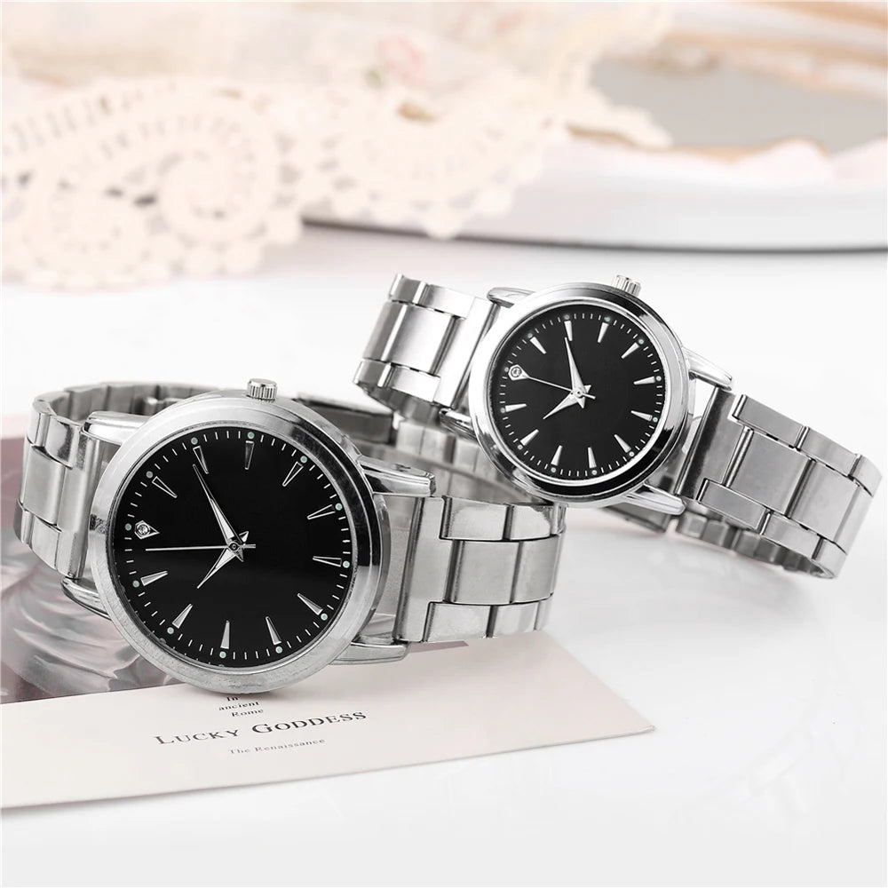 Stainless Steel Couple Watch – Silver Mesh Quartz for Fashion Accessories