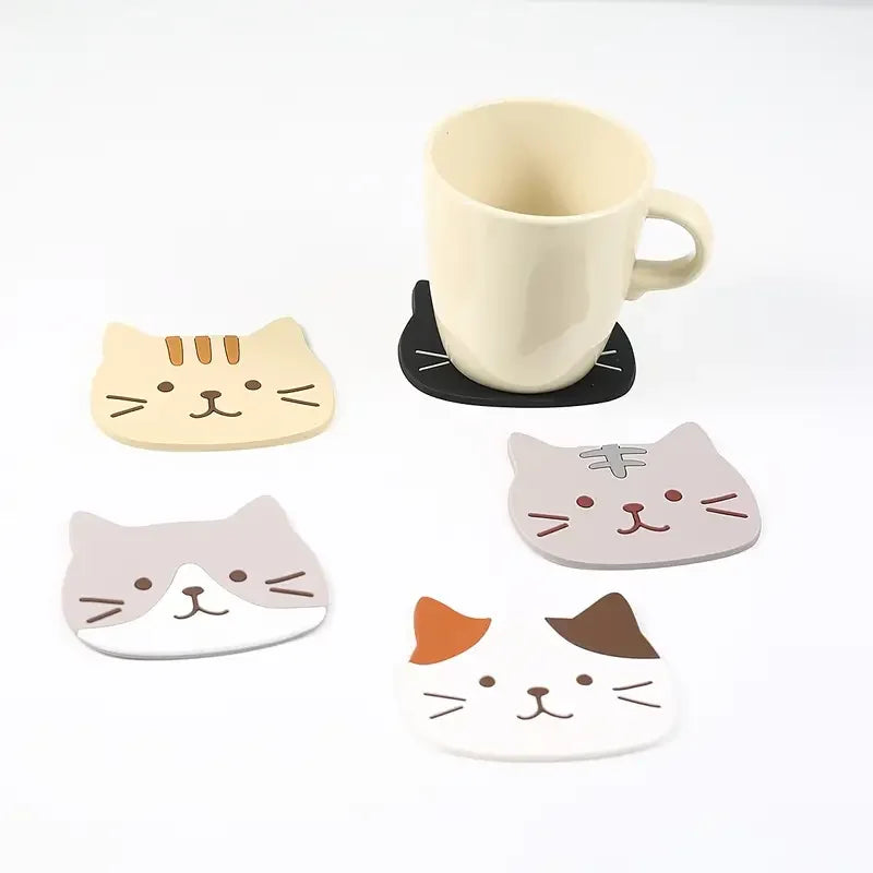 Silicone Cat Cup Coaster – Anti-Slip Heat Resistant Mat for Dining Table