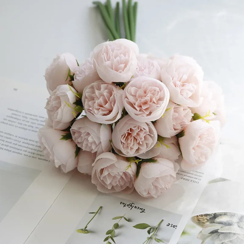 Silk Peony and Rose Bouquet – Artificial Floral Arrangement for Home Wedding