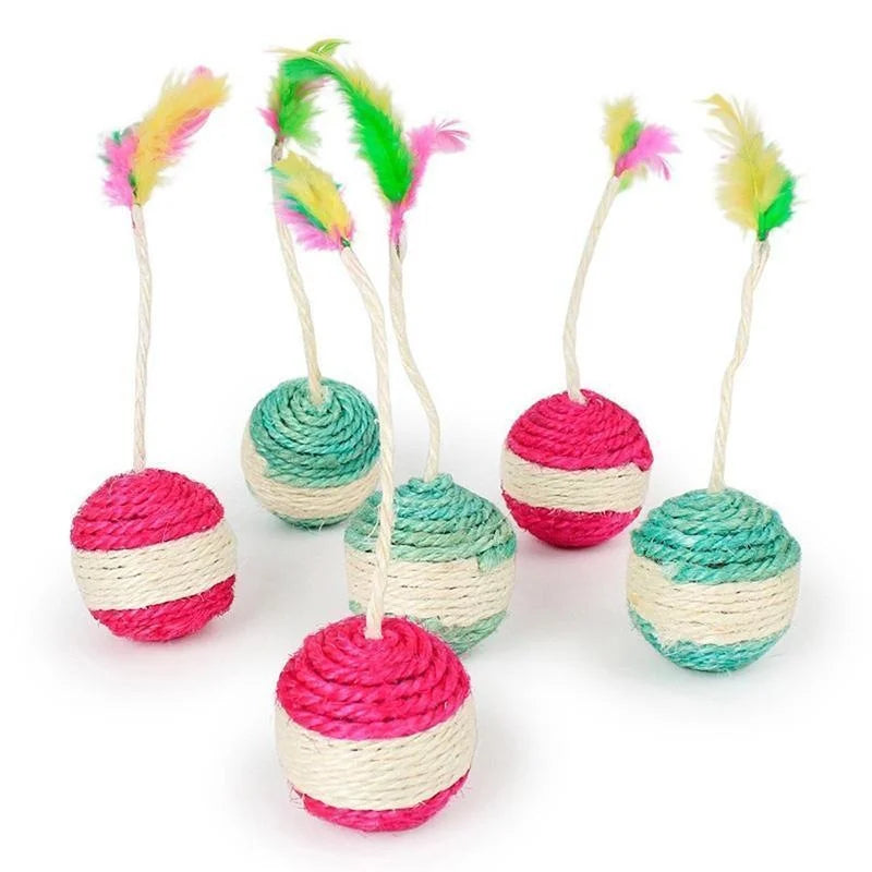 Sisal Scratching Ball Toy – Interactive Feather Kitten Trainer for Pet Play