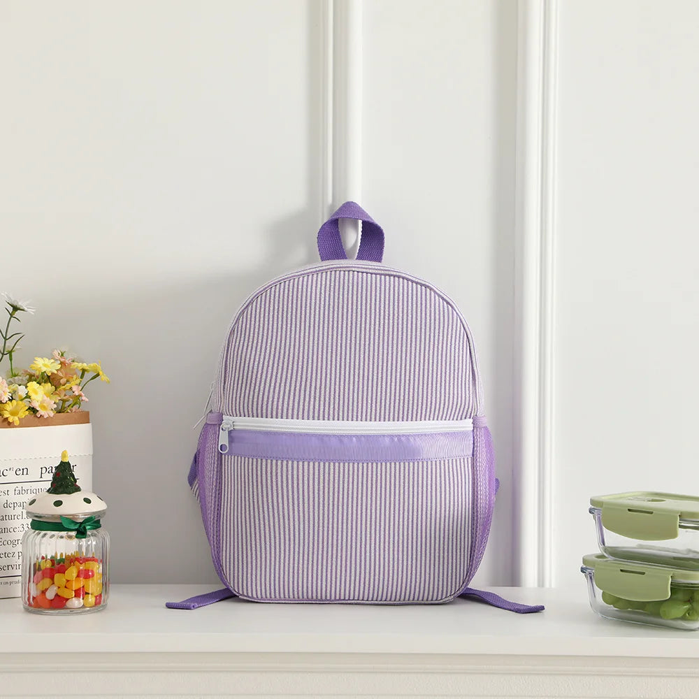 Seersucker Striped Backpack – Classic Kids Book Bag for Preschool