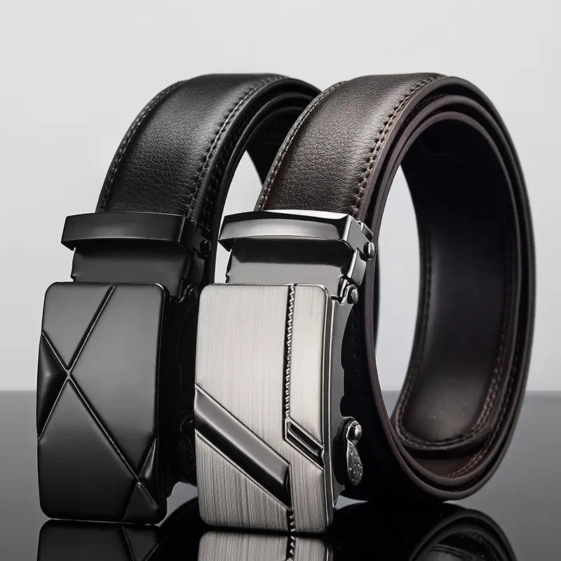 Mens Automatic Buckle Leather Belt – Luxury Business Accessory for Formal Wear
