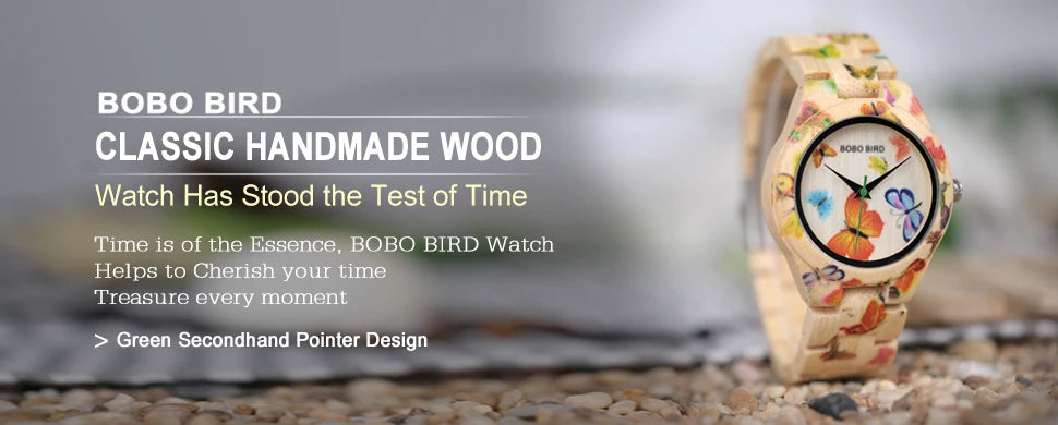 BOBO BIRD Wooden Women's Watch – Floral Engraved Handmade Quartz Wristwatch