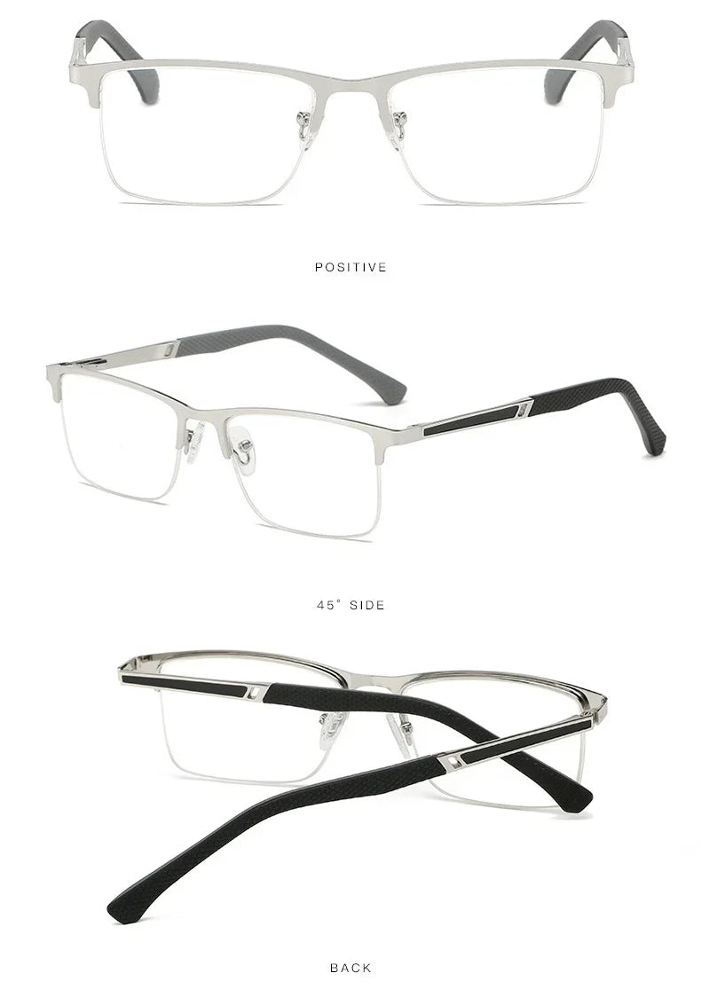 Metal Half-Frame Reading Glasses – Anti-Blue Light Eyewear for Business