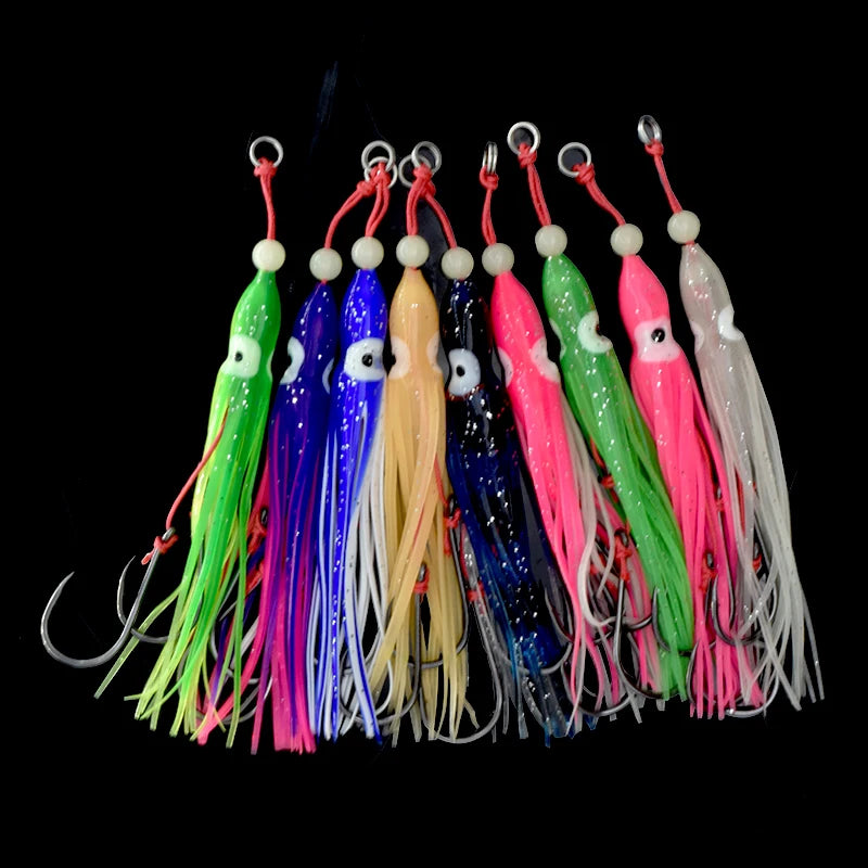 Soft Silicon Squid Lure – 12cm Double Assist Hook Rig for Saltwater Fishing