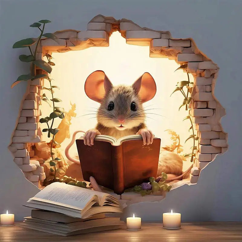 Mouse Hole Wall Sticker – Vinyl Book Lover Decal for Home Library Decor