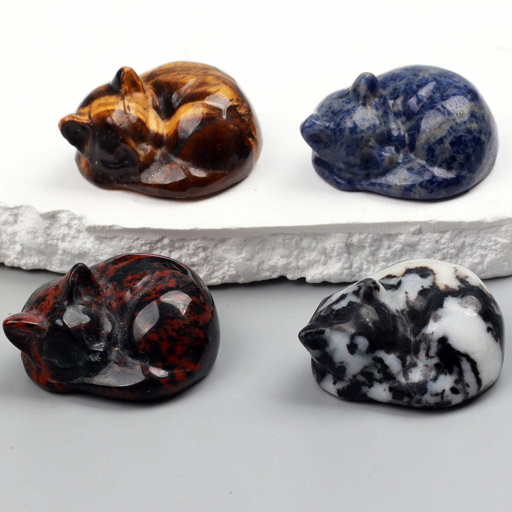 Carved Crystal Cat Figurine – Natural Stone Animal Statue for Home Decor
