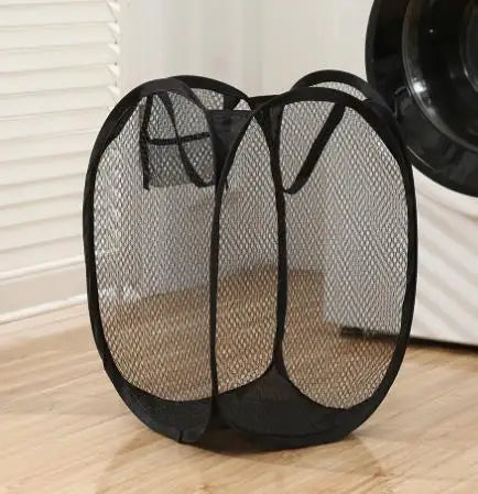 Mesh Foldable Laundry Basket – Minimalist Monochrome Hamper for Bathroom