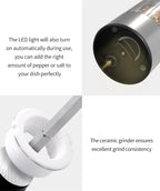 Electric Salt and Pepper Grinder – Adjustable LED Mill for Kitchen Cooking