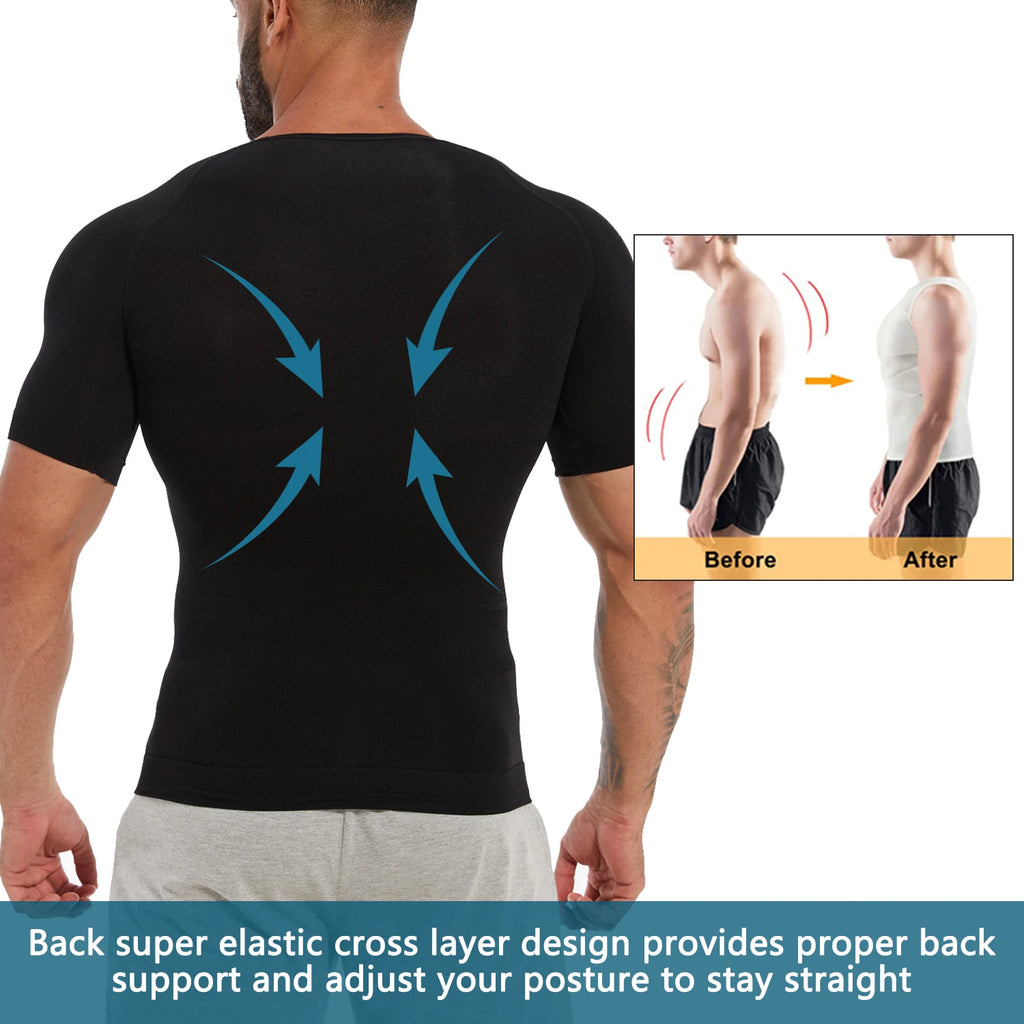 Men's Compression Shapewear Shirt – V-Neck Tummy Control for Fitness Workout