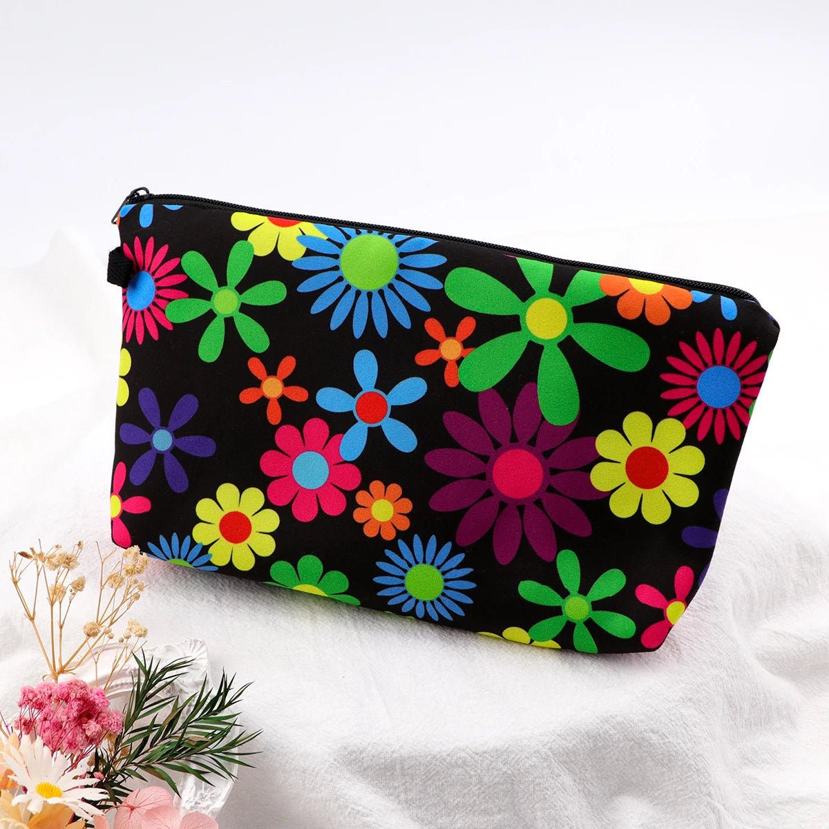 Floral Zipper Makeup Bag – Portable Travel Cosmetic Organizer for Women