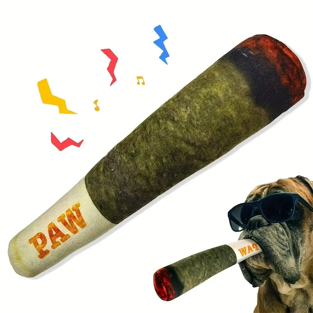Plush Cigar Dog Toy – Durable Squeaky Chew for Small Breed Puppies