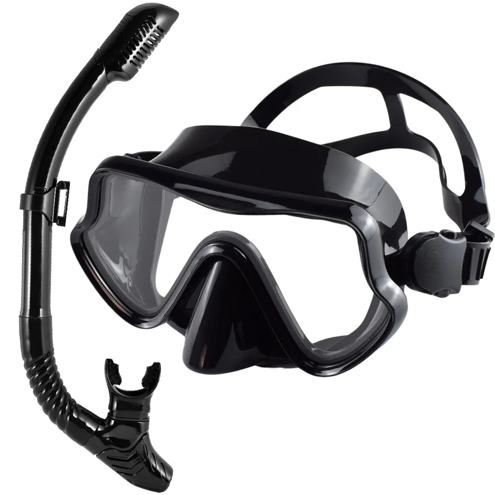 Tempered Glass Scuba Mask Set – Panoramic Snorkeling Gear for Adults