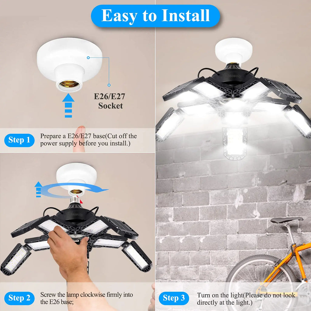 LED Garage Light – 11 Adjustable Panels for Workshop Industrial Lighting
