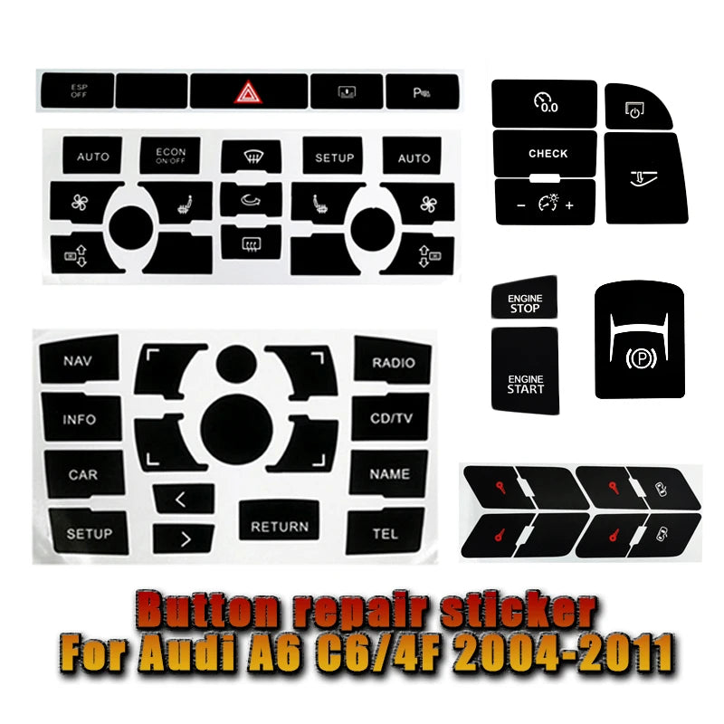 Climate Control Button Decals – Interior Repair Stickers for Audi A6 C6