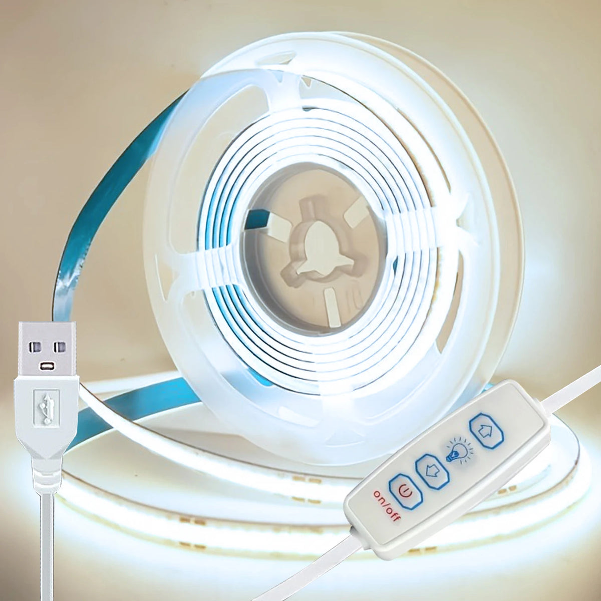 USB COB LED Strip Lights – Dimmable Flexible Tape for TV and Cabinet Lighting