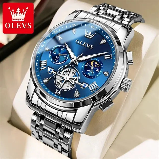 Quartz Chronograph Watch – Moon Phase Luminous Wristwatch for Men