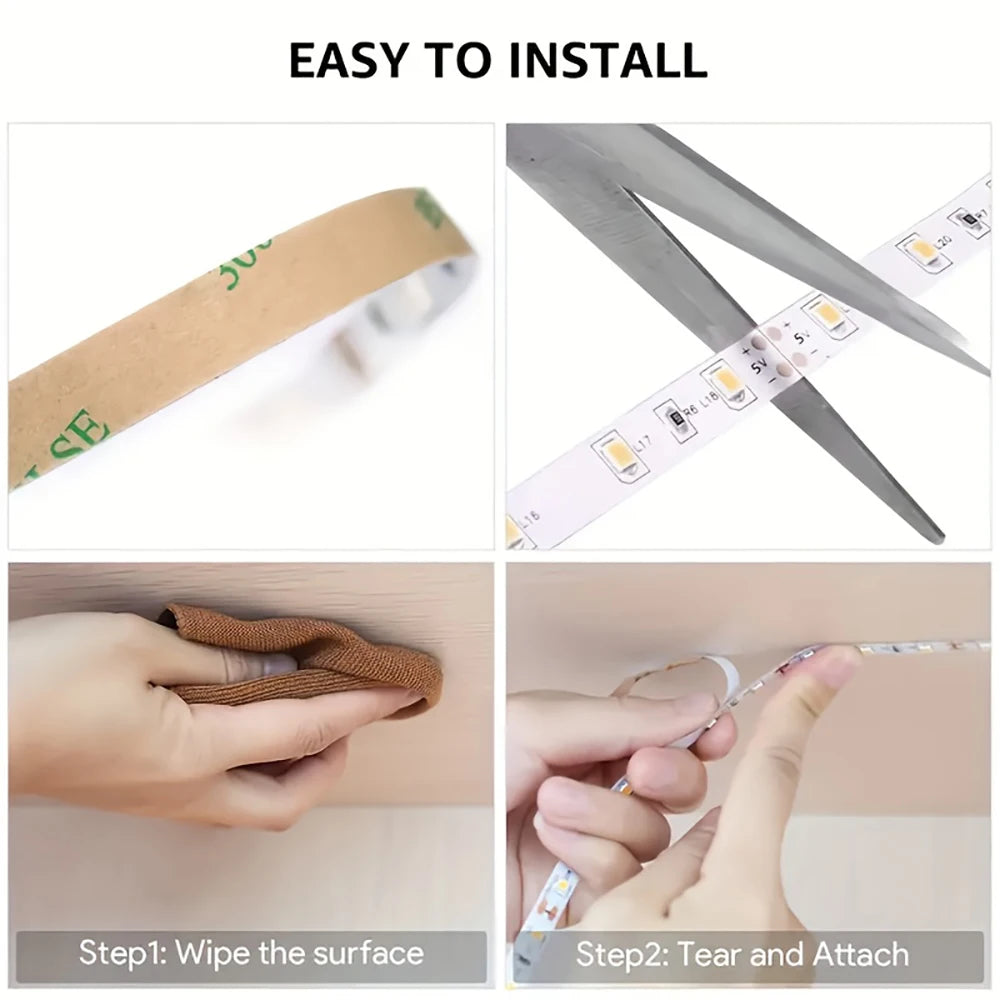 Battery Powered LED Strip Lights – Warm White TV Backlight for Bedroom Decor