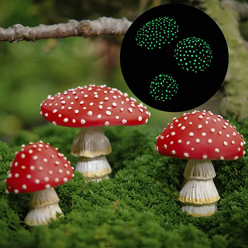 Glow In The Dark Mushroom Figurines – Resin Miniatures for Fairy Gardens