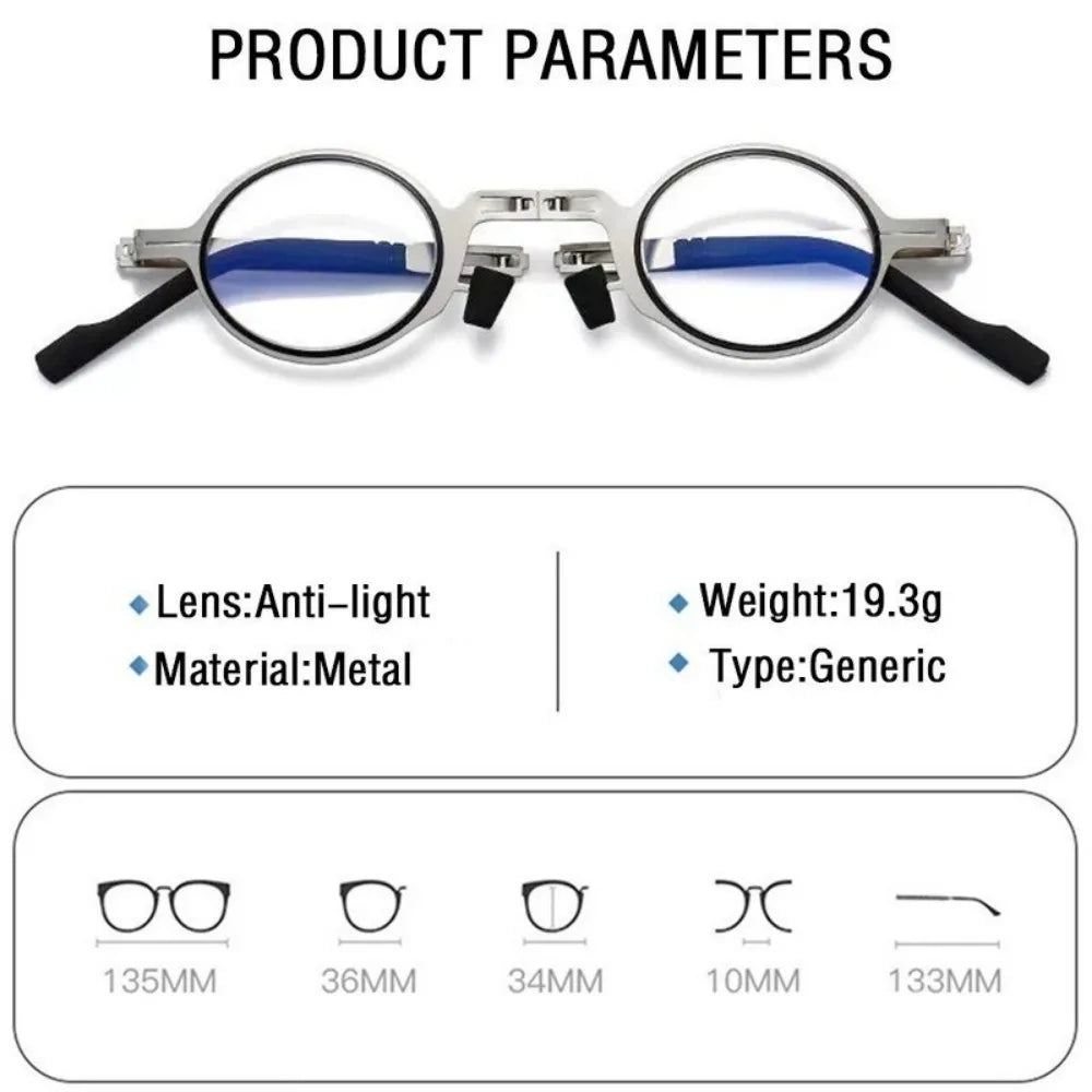 Folding Metal Reading Glasses – Anti-Blue Light Eyewear for Men and Women