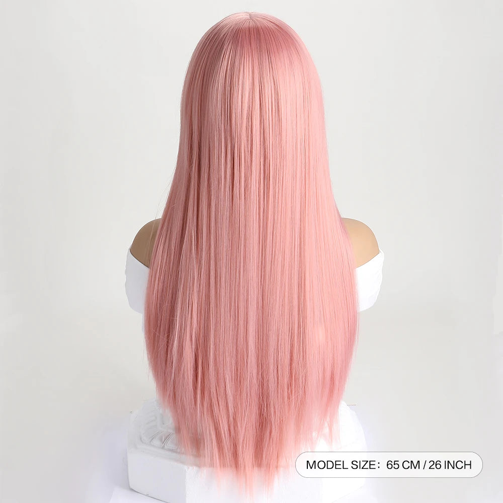 Long Straight Synthetic Wig – 26-Inch Colored Hair for Cosplay Halloween