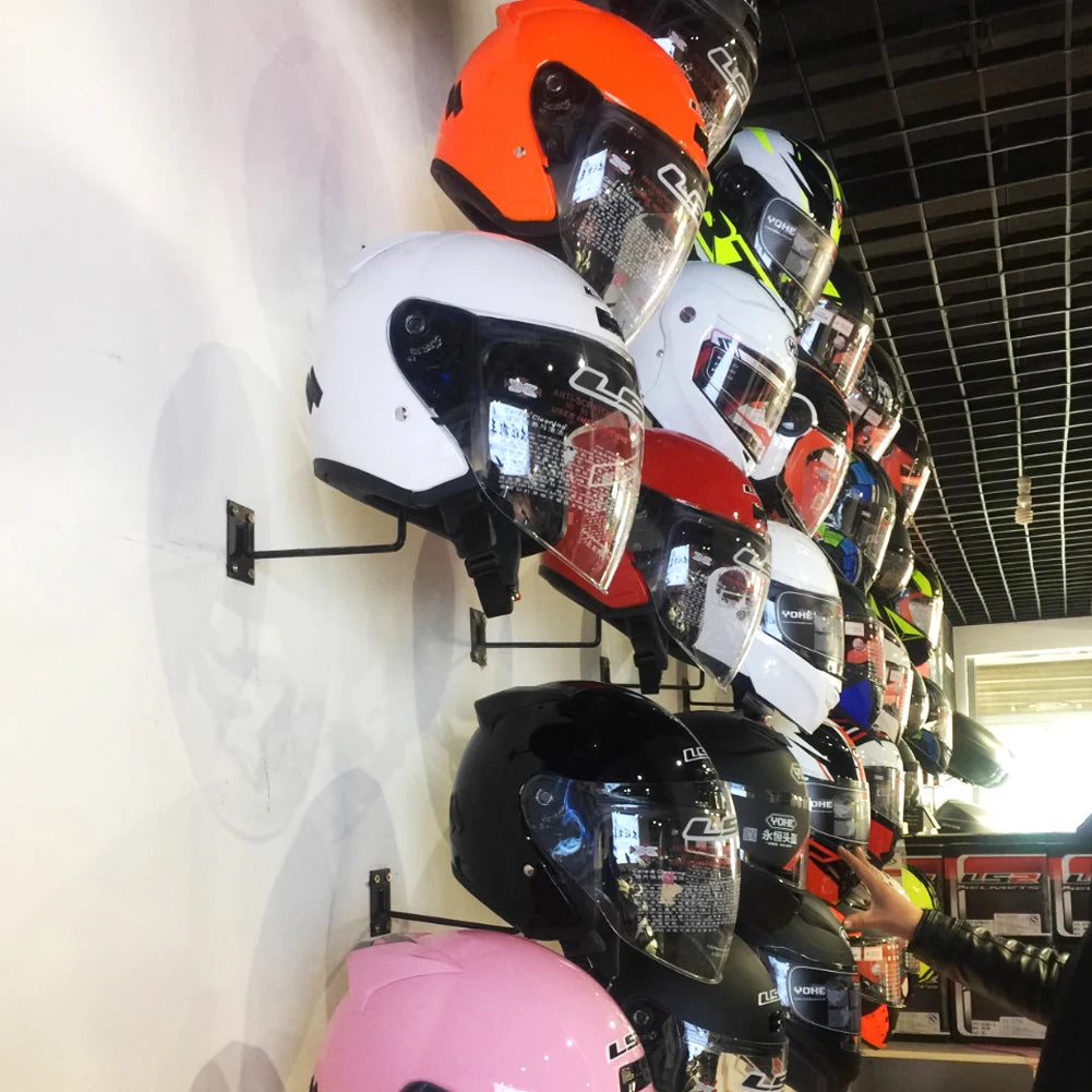 Wall Mounted Steel Helmet Rack – Black and White Hanger for Motorcycle Gear