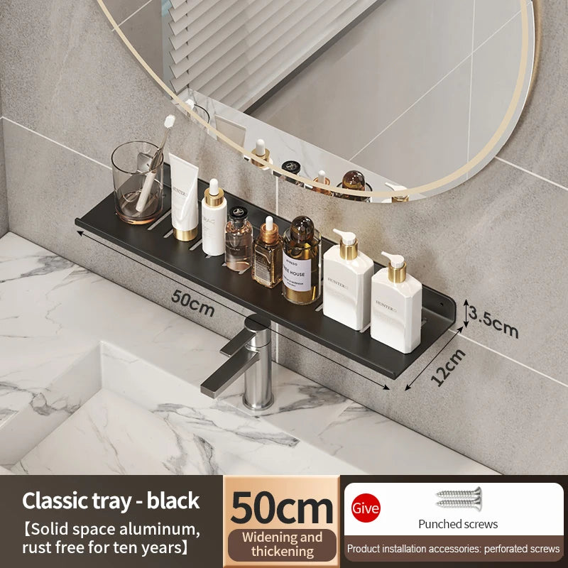 Aluminum Bathroom Wall Shelf – Punch-Free Storage for Kitchen and Toilet