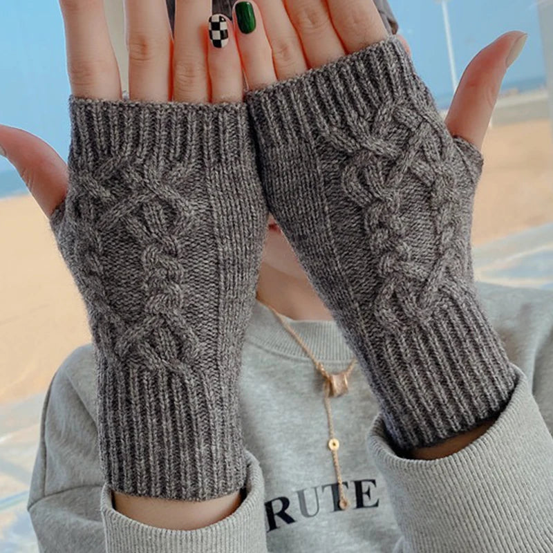 Soft Wool Half Finger Gloves – Warm Knit Arm Mittens for Winter Outdoor