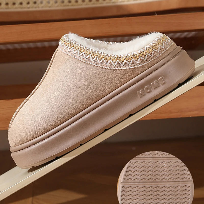 Fluffy Platform Slippers – Plush Warm Cotton Shoes for Winter Home Comfort
