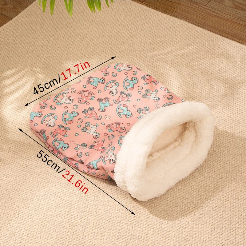 Plush Cat Sleeping Bag – Thickened Fluffy Nest for Winter Pet Comfort